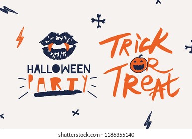 Hallowen typograhy set. Creative signs with illustrations. VECTOR. EPS 10.