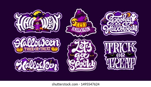 Hallowen vector illustration. Lettering bright card collection