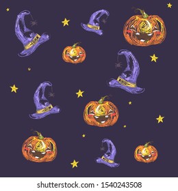 Hallowen's pattern. Vector graphics. Objects on dark background.