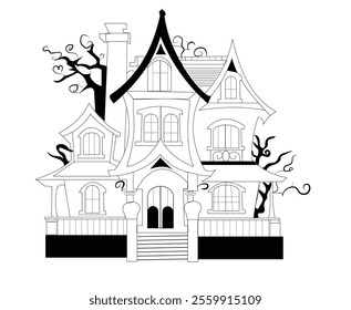 Hallowin house is typically a dark foreboding structure with peeling paint,cobwebs draping from every corner crooked shutters,and flickering,dim lights,often casting eerie shadow on the wall.