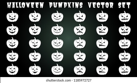 Hallowing pumpkins vector b&w monochrome mega set
