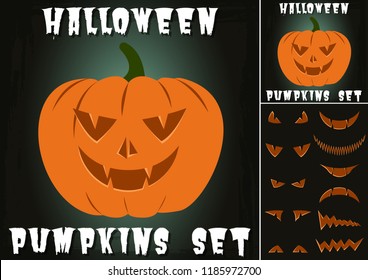 Hallowing pumpkins vector set