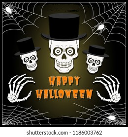 Hallowing vector postcard skeletons in top hats