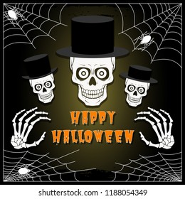 Hallowing vector postcard skeletons in top hats