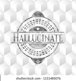 Hallucinate grey emblem with geometric cube white background