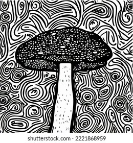 Hallucinating Magic Mushrooms. Psychedelic Mushrooms Illustration Vector Drawing Cartoon