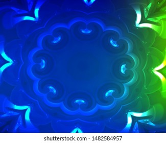 Hallucination. Crazy optical illusion. Alive caleidoscopic effects. Abstract vector blue illustration. Futuristic gradient background of shining figures. Sphere-shaped structures. Magic ornament.