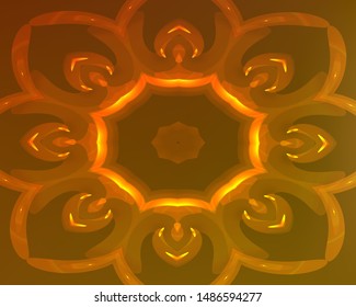 Hallucination. Crazy optical illusion. Alive caleidoscopic drug effects. Abstract golden and orange vector illustration. Futuristic creative gradient background with shining figures. Magic ornament.