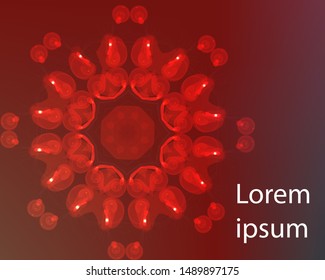 Hallucination. Crazy optical illusion. Alive caleidoscopic drug effects. Abstract red vector illustration. Original gradient background of shining figures. Sphere-shaped structures. Magic ornament.