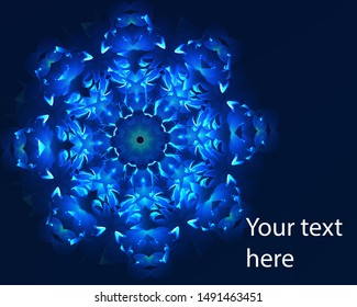 Hallucination. Crazy optical illusion. Alive caleidoscopic drug effects. Abstract blue vector illustration. Original gradient background of shining figures. Sphere-shaped structures. Magic ornament.