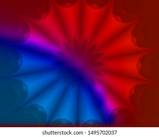 Hallucination. Crazy optical illusion. Alive caleidoscopic drug effects. Abstract red and blue vector illustration. Original gradient background of shining figures. Pattern structures. Magic ornament.
