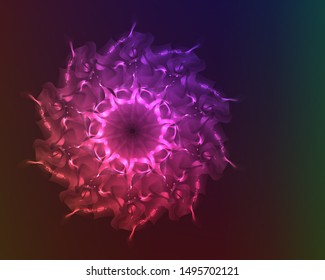 Hallucination. Crazy optical illusion. Alive caleidoscopic drug effects. Abstract metal pink vector illustration. Original gradient background of shining figures. Pattern structures. Magic ornament.