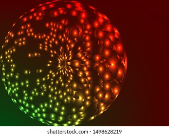 Hallucination. Crazy optical illusion. Alive caleidoscopic drug effects. Abstract red vector illustration. Original gradient background of shining figures. Sphere-shaped structures. Magic ornament.
