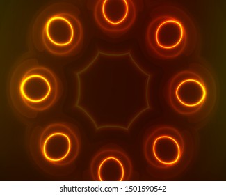 Hallucination. Crazy optical illusion. Alive caleidoscopic drug effects. Abstract golden vector illustration. Original gradient background of shining figures. Sphere-shaped structures. Magic ornament.
