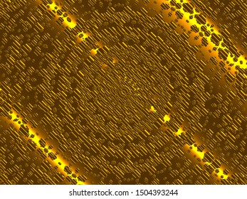 Hallucination. Crazy optical illusion. Alive caleidoscopic drug effects. Abstract golden vector illustration. Original gradient background of shining figures. Sphere-shaped structures. Magic ornament.