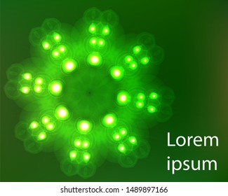 Hallucination. Creative surreal illusive green vector background for design like a drug trip, surrealistic crazy cover. Modern psychedelic trendy fantastic op art, kaleidoscopic optical illusion.