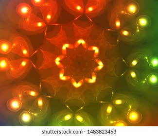 Hallucination. Creative surreal illusive red and green vector background for design like a drug trip, surrealistic crazy cover. Modern psychedelic trendy fantastic art, kaleidoscopic optical illusion.