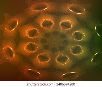 Hallucination. Creative surreal illusive vector golden background for design like a drug trip, surrealistic crazy cover. Modern psychedelic trendy fantastic op art, kaleidoscopic optical illusion.