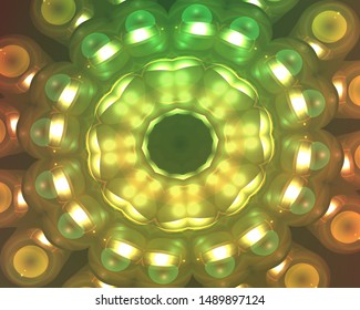 Hallucination. Creative surreal illusive yellow vector background for design like a drug trip, surrealistic crazy cover. Modern psychedelic trendy fantastic op art, kaleidoscopic optical illusion.