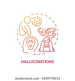 Hallucination, neurology illness red gradient concept icon. Perception disease. Round shape line illustration. Abstract idea. Graphic design. Easy to use in infographic, presentation, brochure