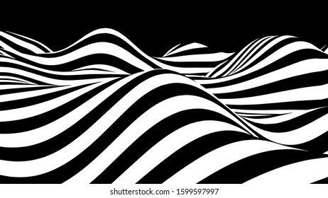 Hallucination. Optical illusion. Twisted illustration. Abstract futuristic background of stripes. Dynamic wave. Vector.