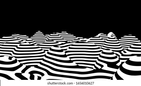 Alucinación. Ilusión óptica. Ilustración torcida. Borde futurista abstracto de rayas. Ola dinámica. Vector.