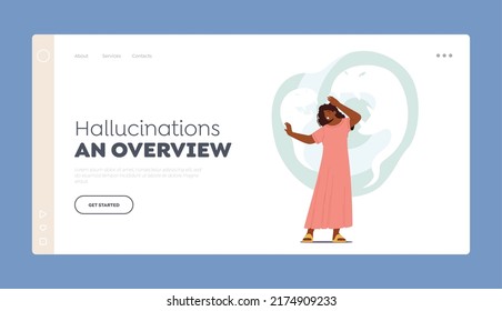 Hallucinations and Overview Landing Page Template. Schizophrenia Mental Disorder, Dissociative Identity Mental Disease. Female Character with Split Personality Sickness. Cartoon Vector Illustration
