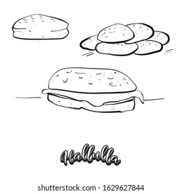 Hallulla food sketch separated on white. Vector drawing of Flatbread, usually known in Chile. Food illustration series.