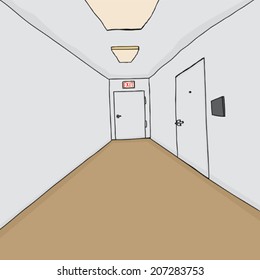 Hallway background with emergency exit and office