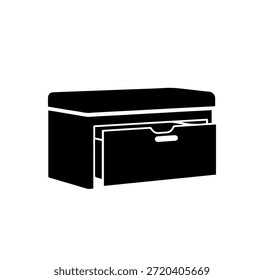 Hallway bench with integrated storage drawer silhouette, entryway furniture icon for modern home organization