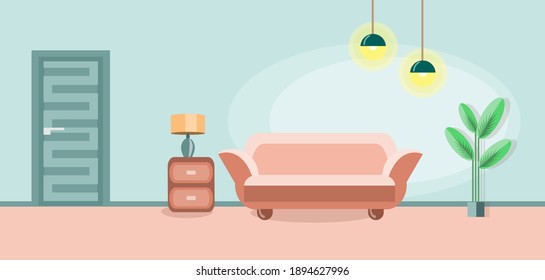 Hallway design concept with bed bedside table and houseplant.