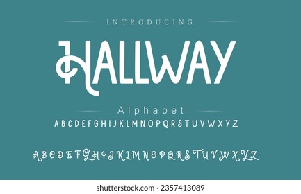 Hallway Font. Alphabet. Script. Typeface. Label .Vintage typeface. For labels and different type designs