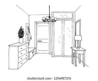 Hallway graphic interior sketch illustration vector