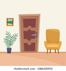 Hallway interior with furniture. Flat cartoon style vector illustration.