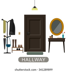 Hallway interior with furniture. Hallway inside the house in flat style.