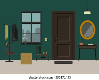 Hallway interior with furniture. Hallway inside the house in flat style.