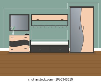Hallway interior in modern style. Furniture set.