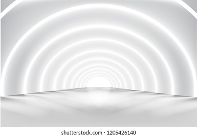 Hallway with lights. Illuminated corridor. Modern interior design. Vector illustration. 