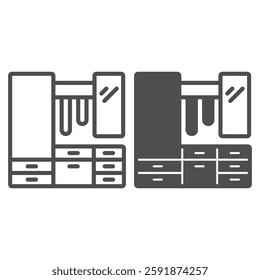 Hallway with mirror and drawers line and solid icon, house interior concept. Vector graphics. Furniture sign on white background, outline style icon for mobile or web design