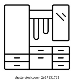 Hallway with mirror and drawers thin line icon, house interior concept. Vector graphics. Furniture sign on white background, linear style for mobile or design