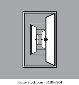 Hallway open door. Vector illustration