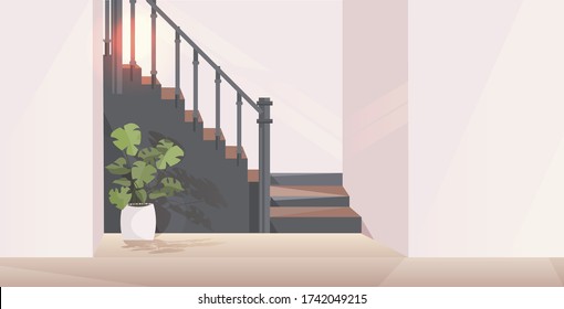 hallway with staircase modern apartment house interior horizontal vector illustration