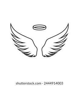 Halo and angels wings icon. Vector. Line style.