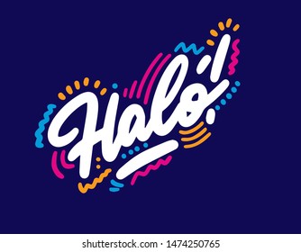 Halo. Lettering. Modern vector brush calligraphy. Ink illustration hello in Spanish