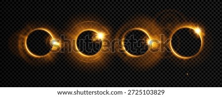Halo ring light for golden gold sparkle and sun flare glow. Line effect beam for aureole aperture halo and flash background abstract. Halo radial dust for golden isolated ring and gold bright black.