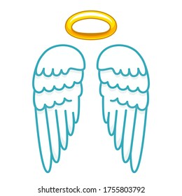 Halo with wings icon, saint or holy person decoration. Heaven design element. Vector angel wings cartoon illustration isolated on white background