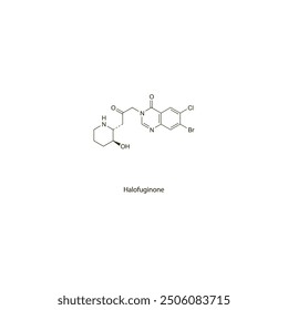 Halofuginone flat skeletal molecular structure Antiprotozoal drug used in coccidiosis treatment. Vector illustration scientific diagram.