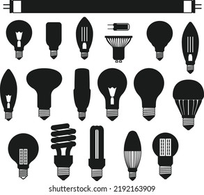 Halogen bulb icon set isolated Vector Silhouettes