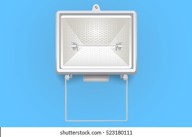 Halogen floodlight. Outdoor Lighting facade and banners. Realistic vector illustration.