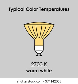 Halogen light yellow bulb with color temperature. Vector illustration.
